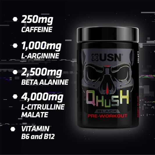 USN QHUSH Black Pre-Workout 220g BBE 03/26