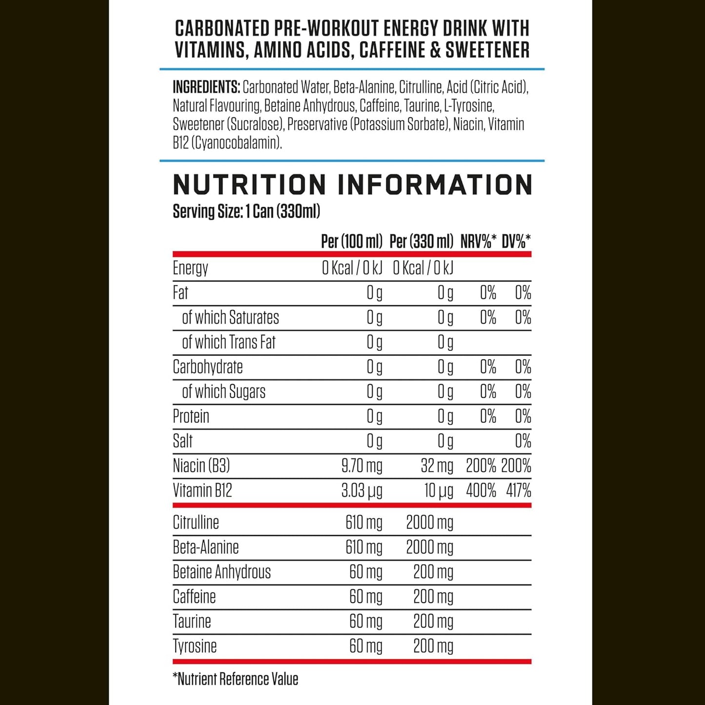 Applied Nutrition ABE (All Black Everything) Carbonated Can 12x330ml