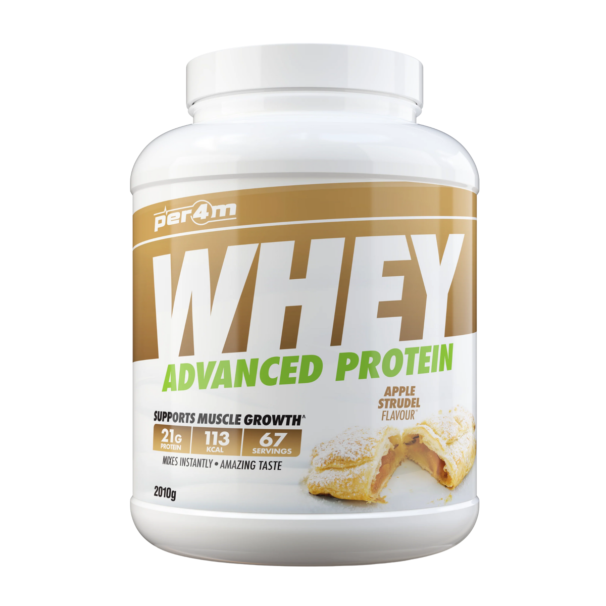 Whey protein powder 2kg tub Apple Strudel Flavour